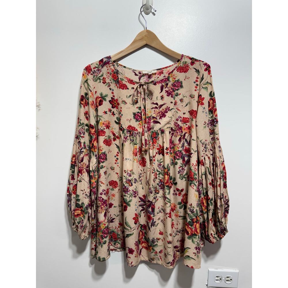 Easel Los Angeles Bohemian Floral Print Flowy Blouse Size S Long Sleeve